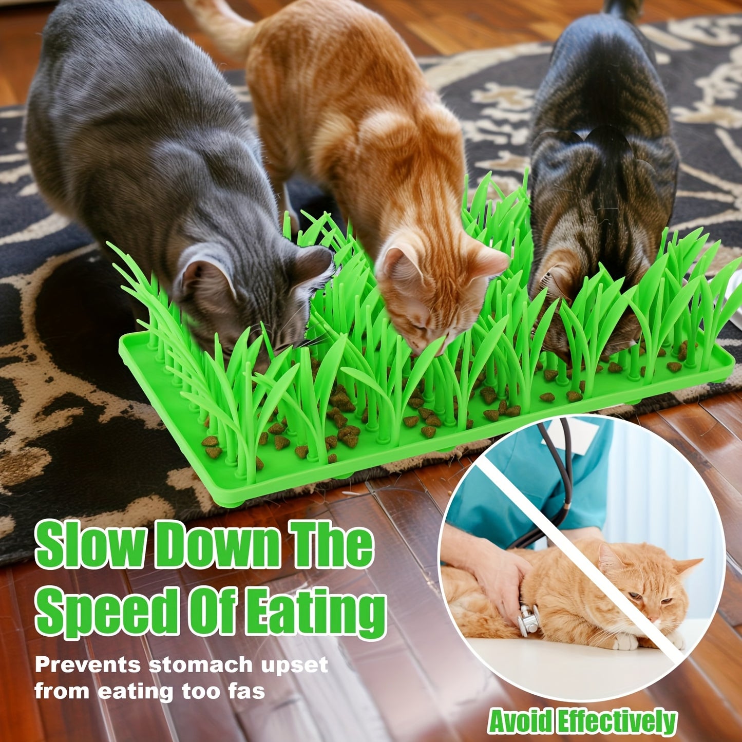 Green Silicone Grass Slow Feeder Mat for Cats and Dogs Interactive Foraging Toy