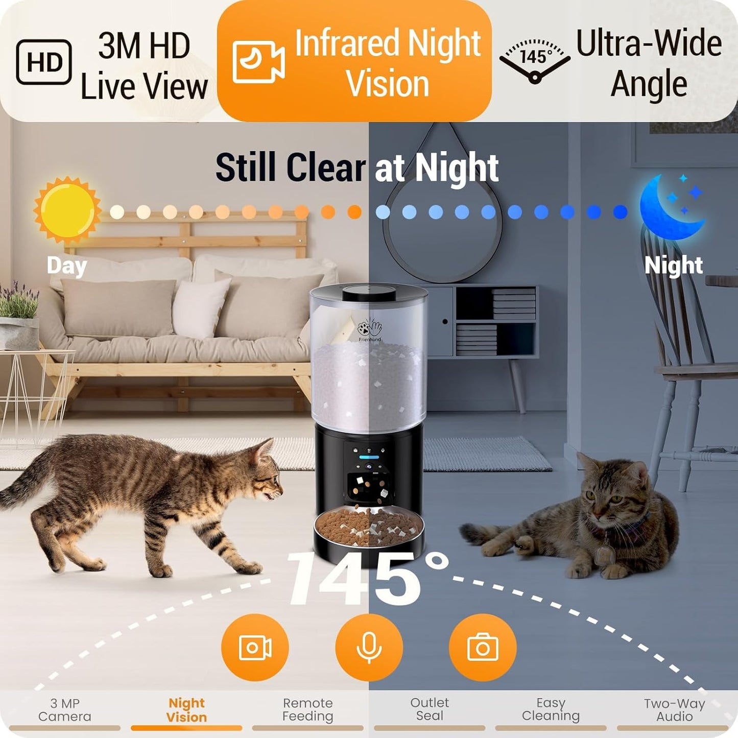 Automatic Cat Feeder 2K HD Camera WiFi Large 1.32 Gal
