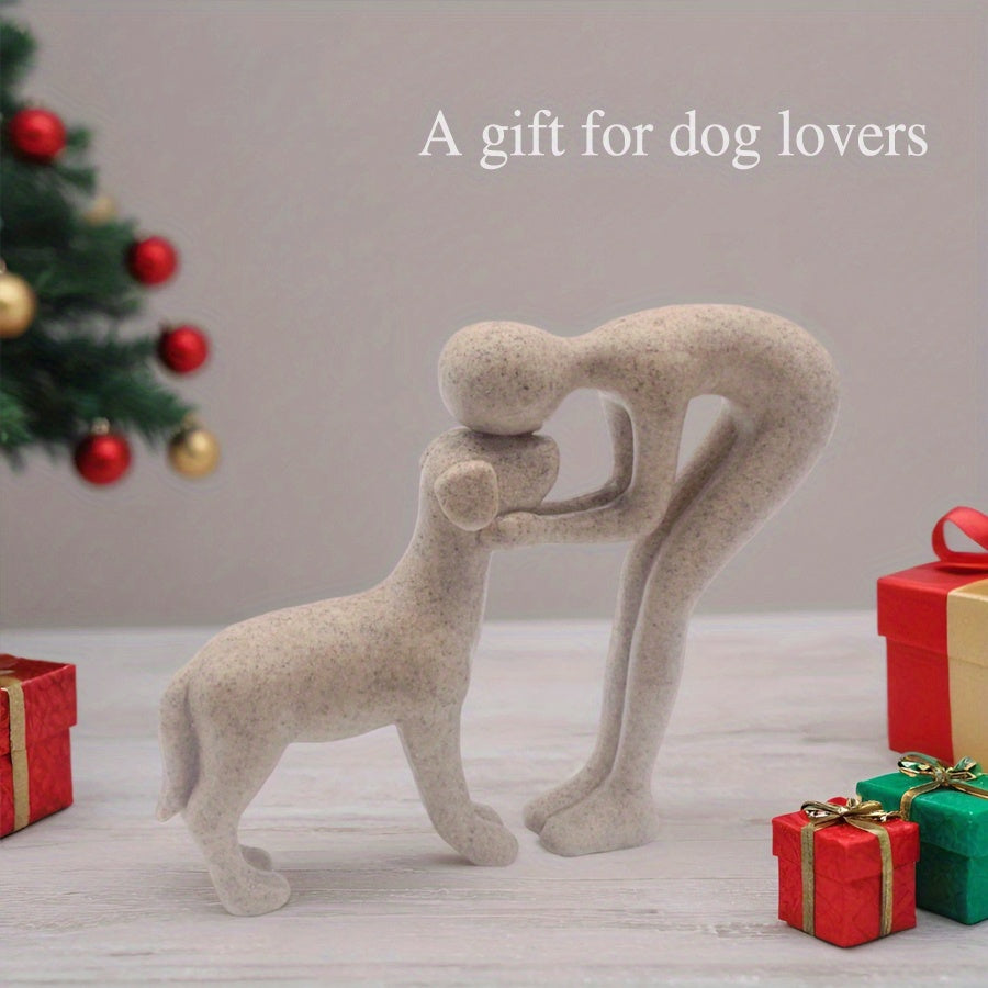 Man Holding Dog Statue Resin Figurine Cute Pet Lover Gift Home Office Decor