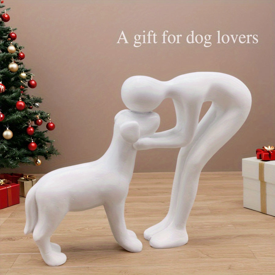 Man Holding Dog Statue Resin Figurine Cute Pet Lover Gift Home Office Decor