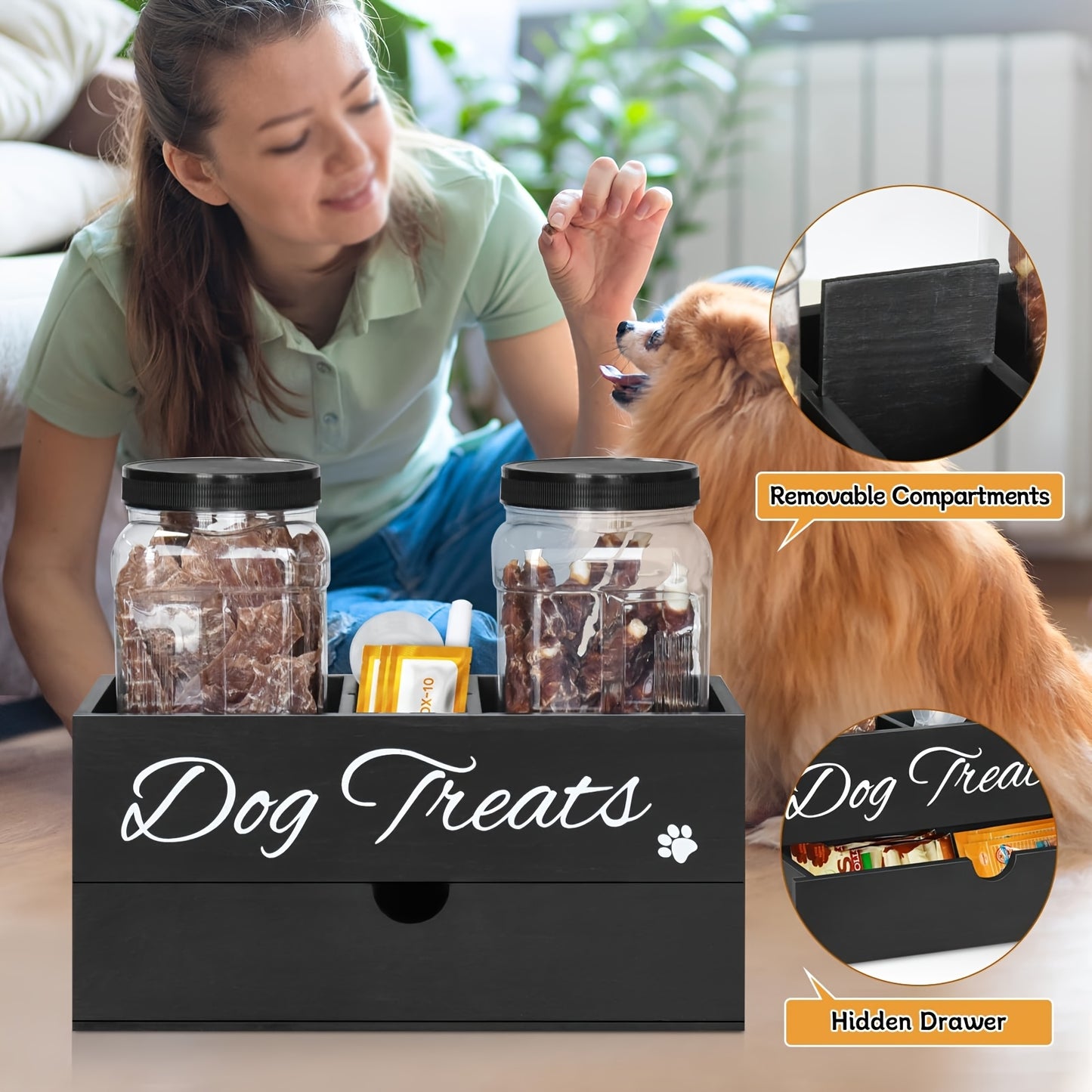 Pet Treat Organizer With Drawer Dual Jar Countertop