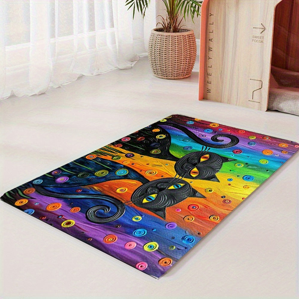 Colorful Cat Design Non-Slip Pet Feeding Mat Waterproof Durable Rubber Indoor Outdoor Use