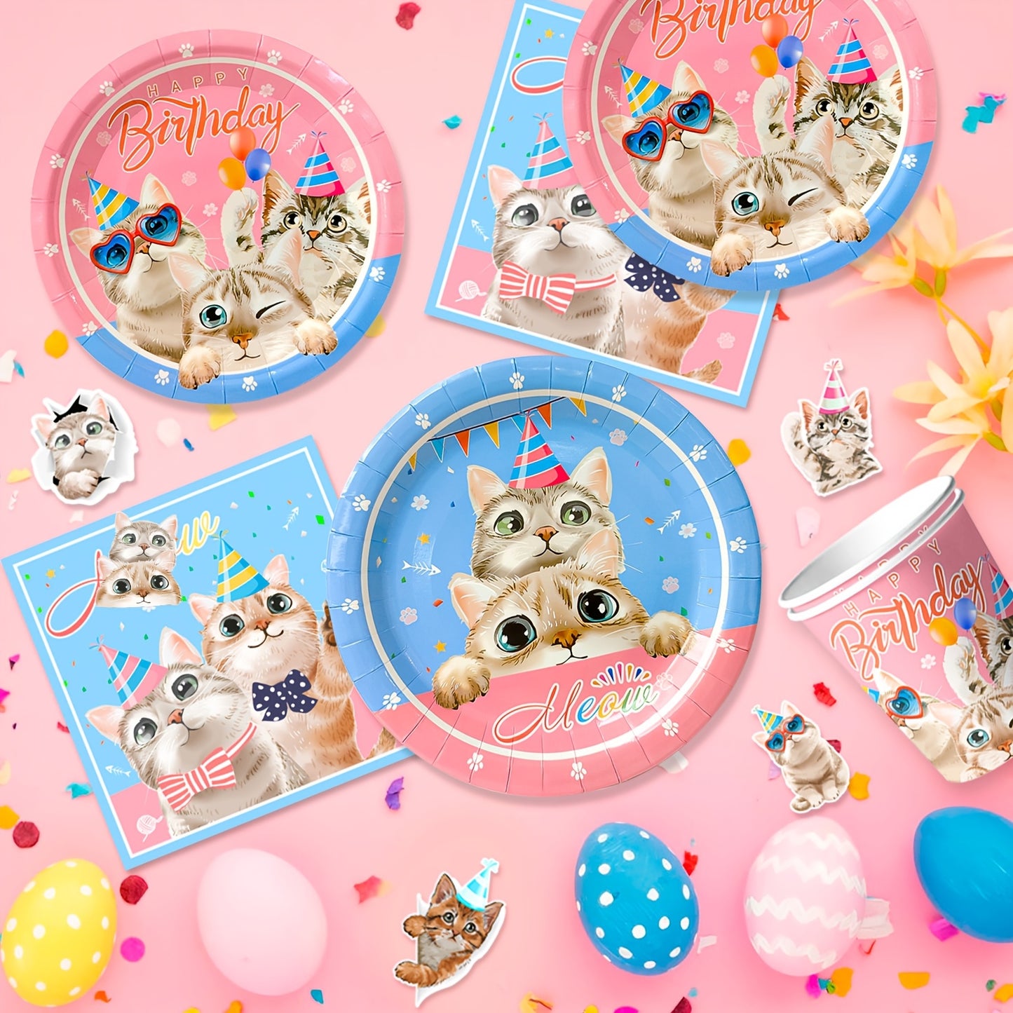 Cat Birthday Party Supplies 178pcs Kitten Decorations Plates Cups Banners Balloons Tableware Set
