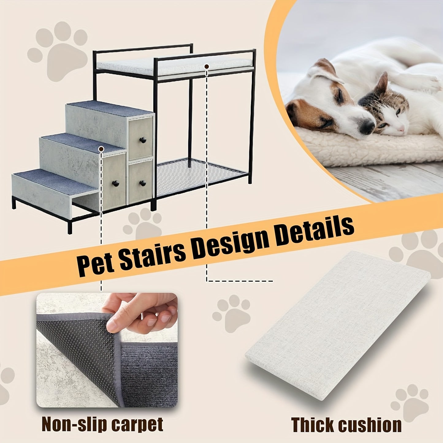 Multi Level Pet Bunk Bed with Stairs and Storage for Small to Medium Dogs