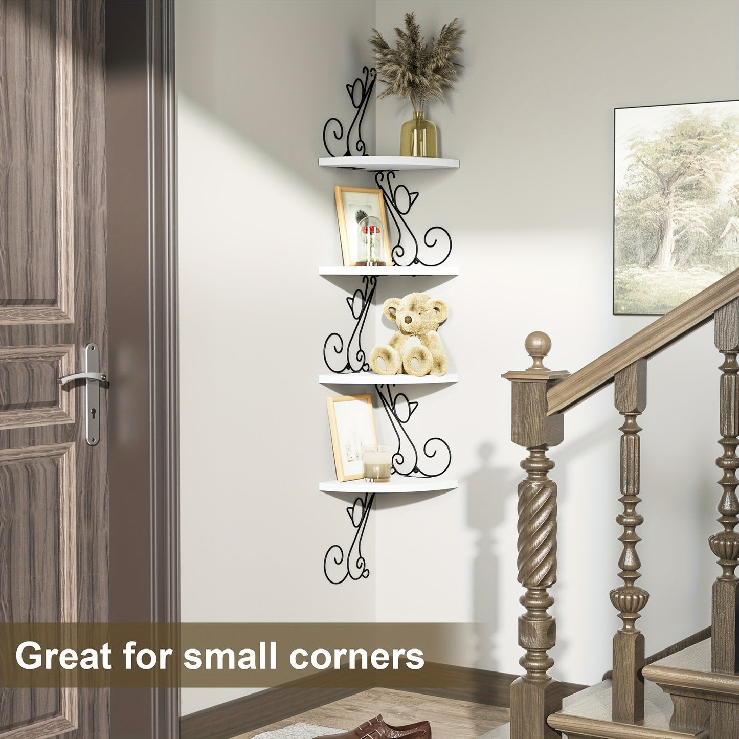 Floating Corner Wood Shelves 4 Tier Rustic Cat Shaped Wall Mounted Storage for Living Room Bedroom