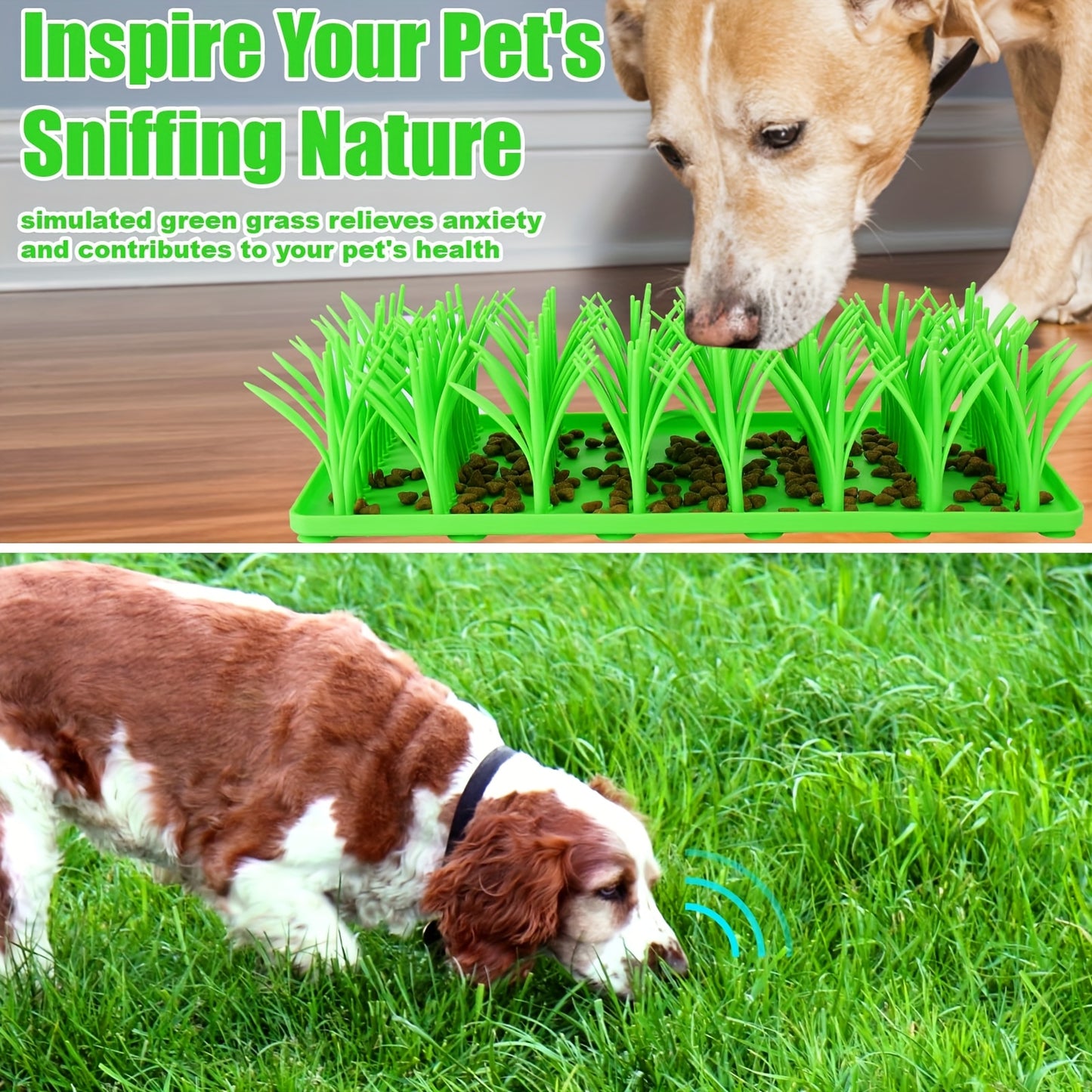 Green Silicone Grass Slow Feeder Mat for Cats and Dogs Interactive Foraging Toy