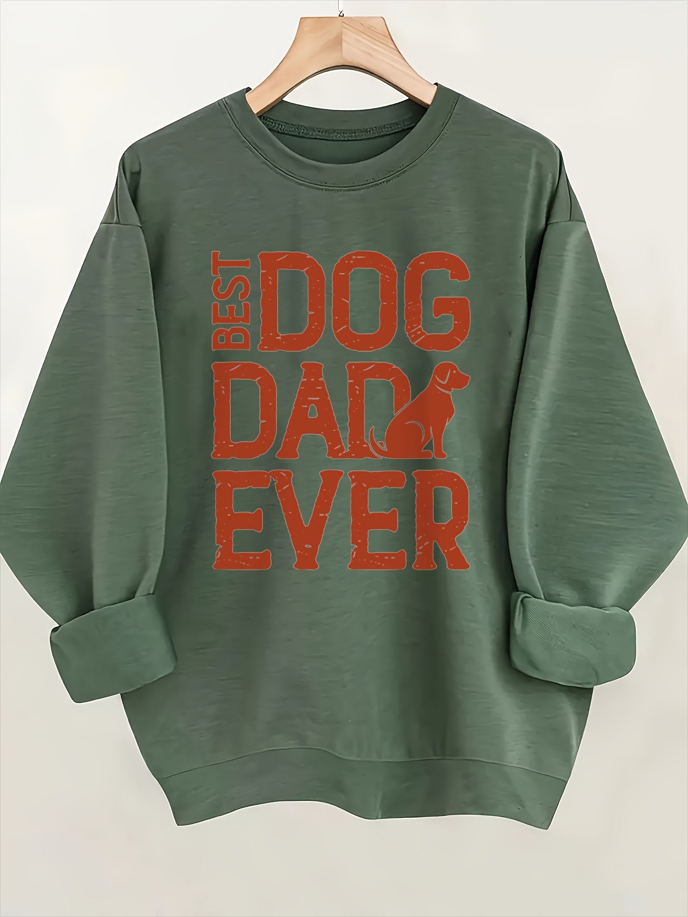Women's Best Dog Dad Ever Crew Neck Sweatshirt - Light Beige Casual Pullover for Dog Moms