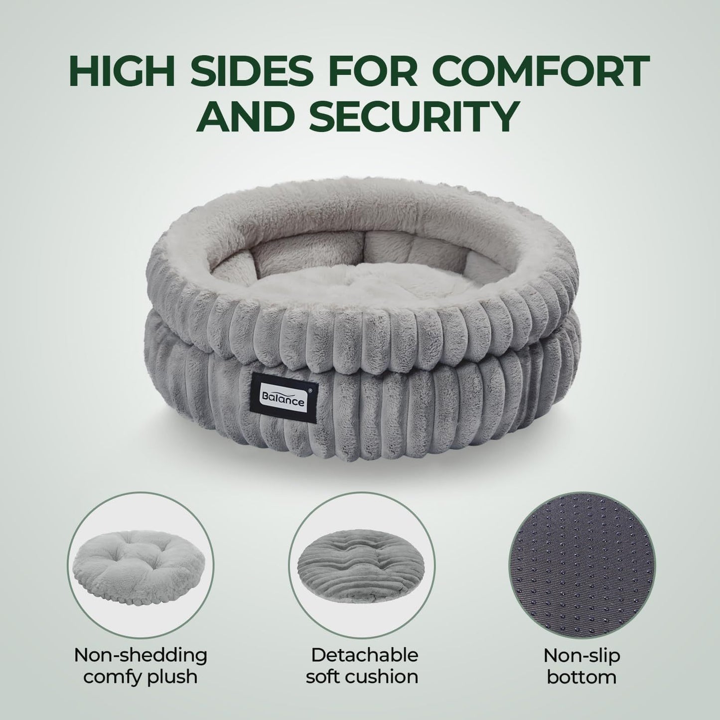 Washable Round Cat Bed for Indoor Cats Soft Plush Faux Fur Pet Bed with Anti-Slip Bottom