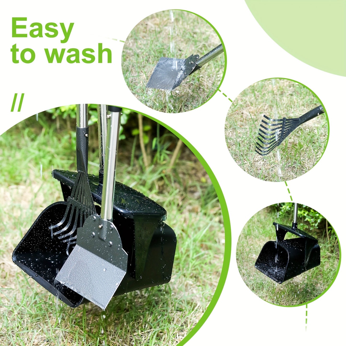 Large Swivel Pooper Scooper with Rake and Spade Plus 20 Waste Bags for Easy Pet Cleanup