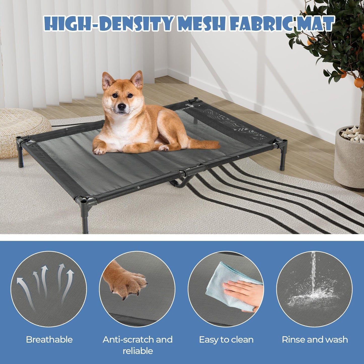 Costway 43 Inch Elevated Dog House with Ventilated Windows for Medium Breeds Indoor Outdoor