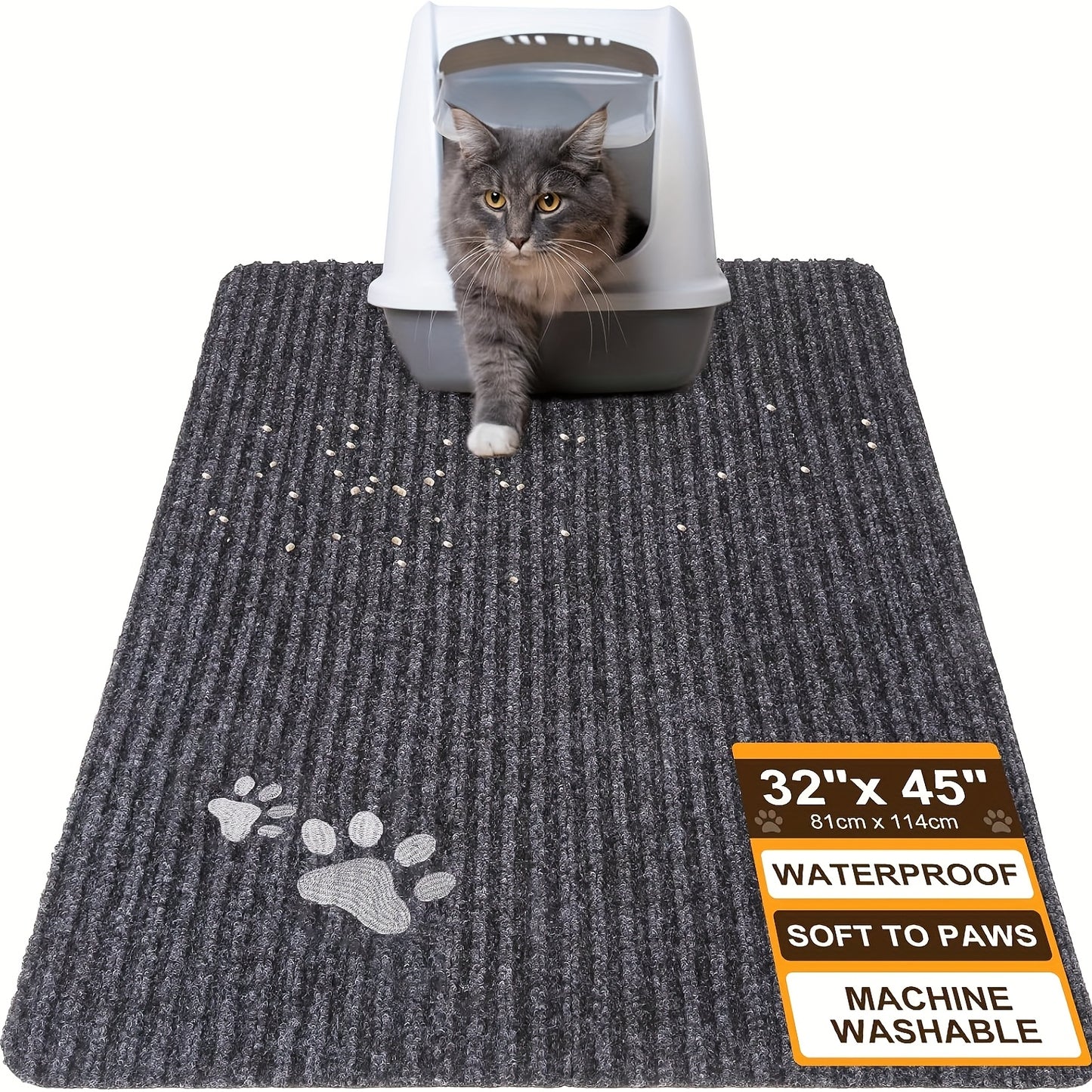 Cat Litter Mat Waterproof Non Slip Trapping Rug Soft Easy Clean for Scatter Control Grey