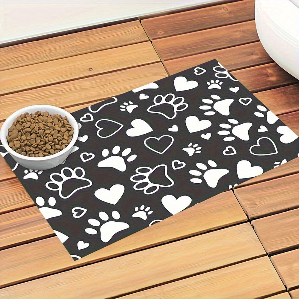 Paw Print Heart Design Non-Slip Pet Feeding Mat Waterproof Rubber Bowl Placemat for Dogs Cats