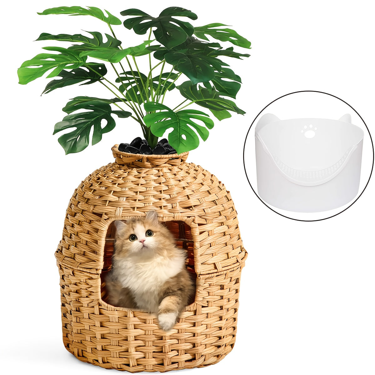 Hidden Cat Litter Box Plant Rattan Enclosure Living Room
