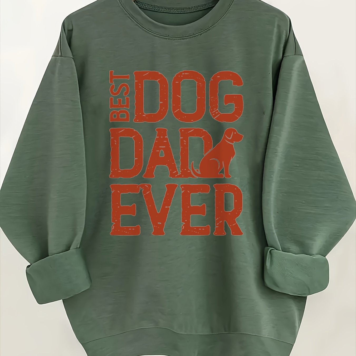 Women's Best Dog Dad Ever Crew Neck Sweatshirt - Light Beige Casual Pullover for Dog Moms
