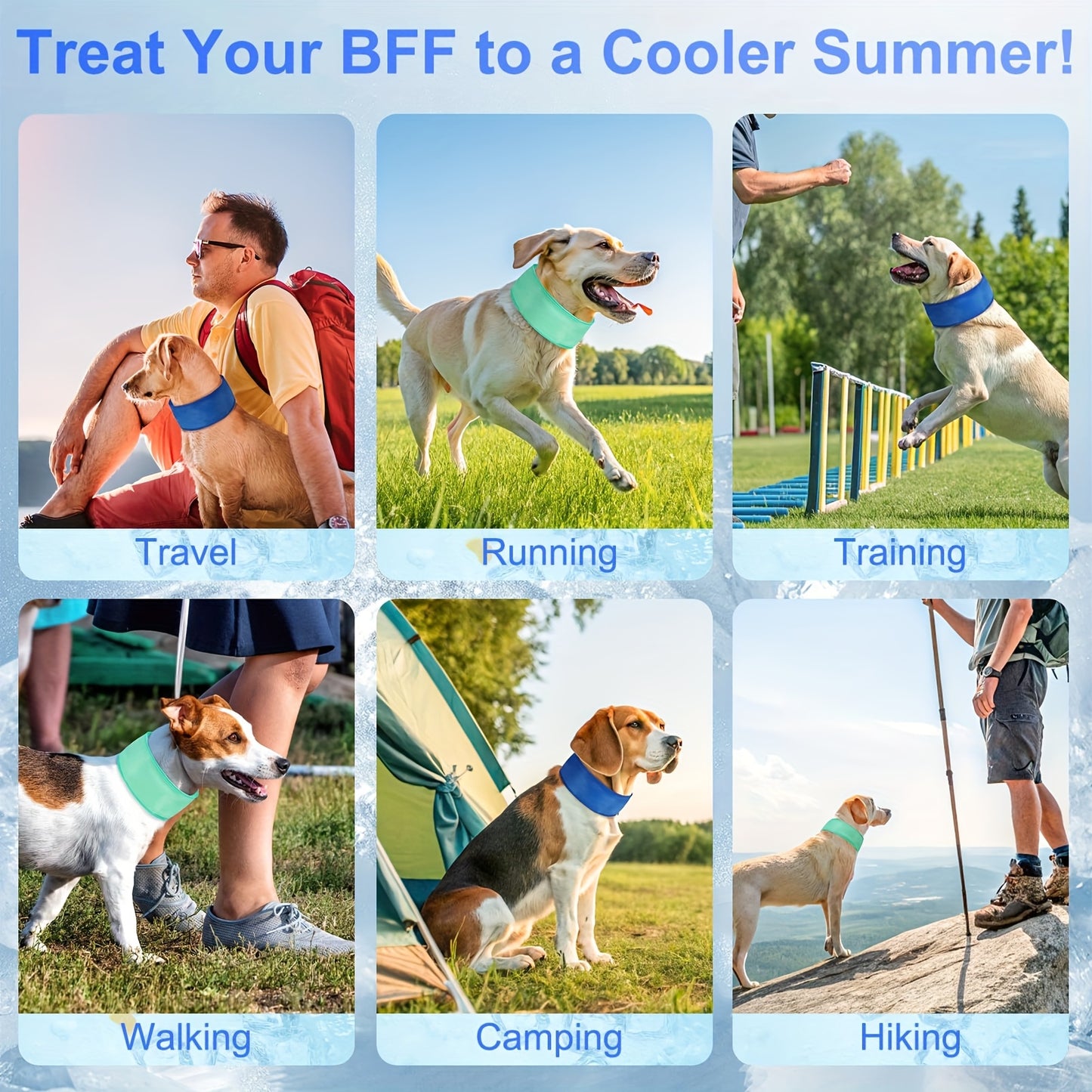 Dog Cooling Bandana Set of 2 Adjustable Ice Neck Cooler for Summer Heat Relief Blue