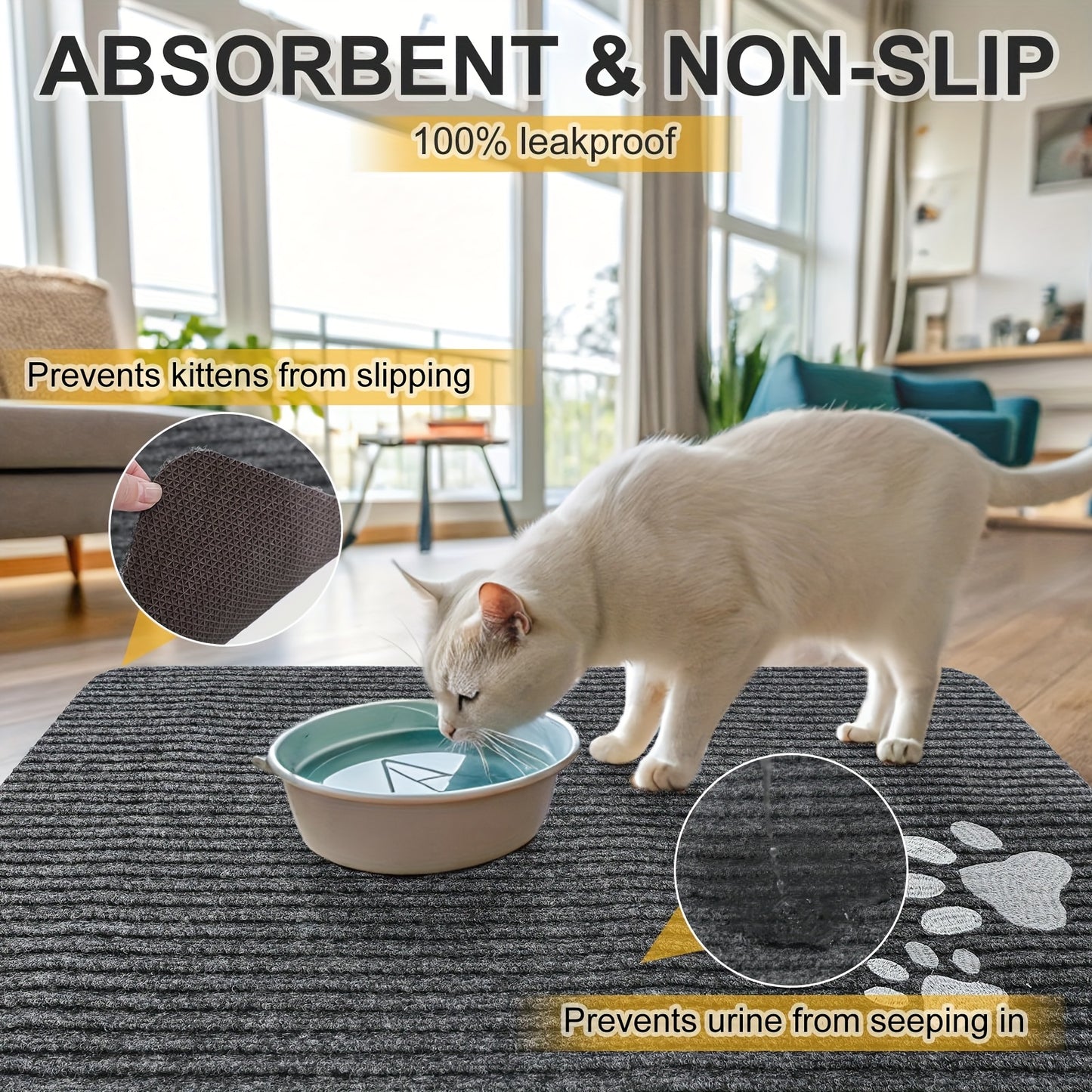 Cat Litter Mat Waterproof Non Slip Trapping Rug Soft Easy Clean for Scatter Control Grey