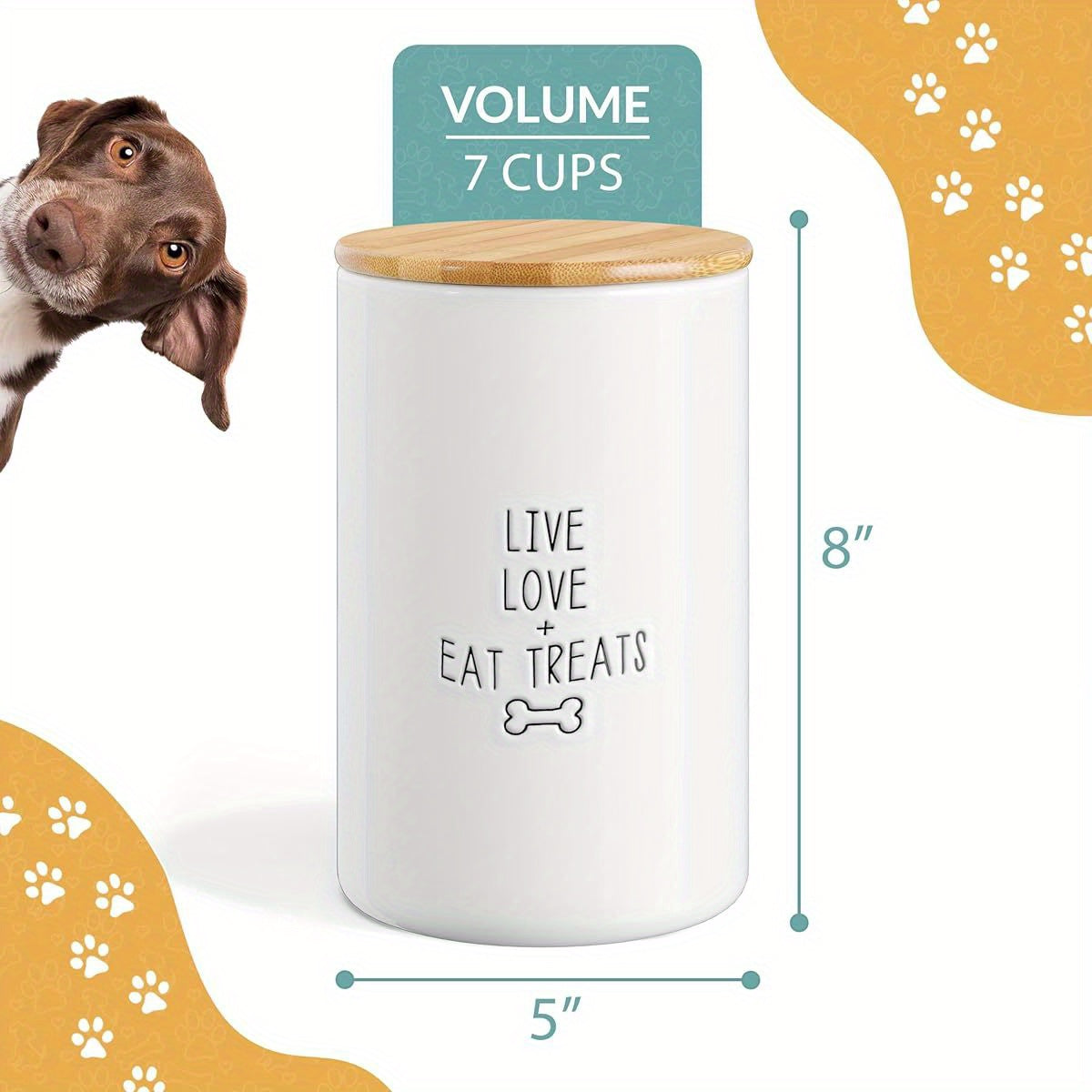 Large Ceramic Dog Treat Jar With Airtight Lid White Counter