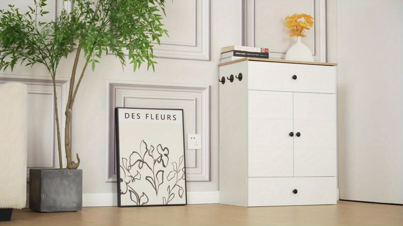Advwin Wooden Pet Feeding Cabinet With Drawers And Hooks