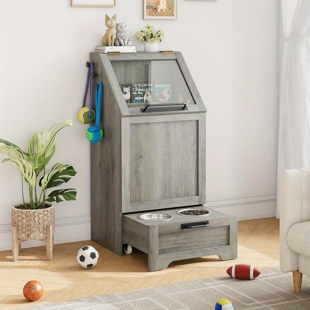 Modern Grey Dog Feeding Station With Elevated Bowls