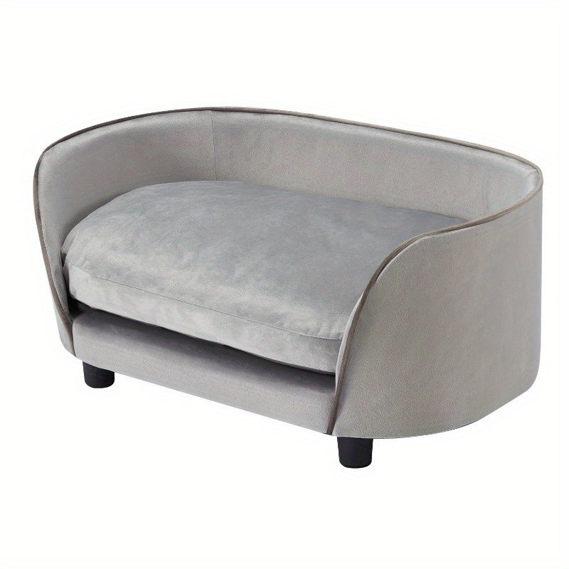 Modern Wooden Pet Sofa Bed for Small to Medium Dogs and Cats with Washable Cushion in Light Gray
