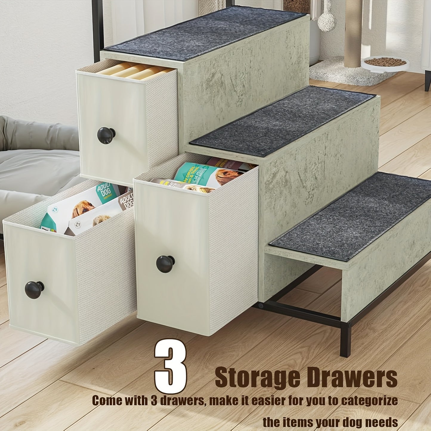 Multi Level Pet Bunk Bed with Stairs and Storage for Small to Medium Dogs