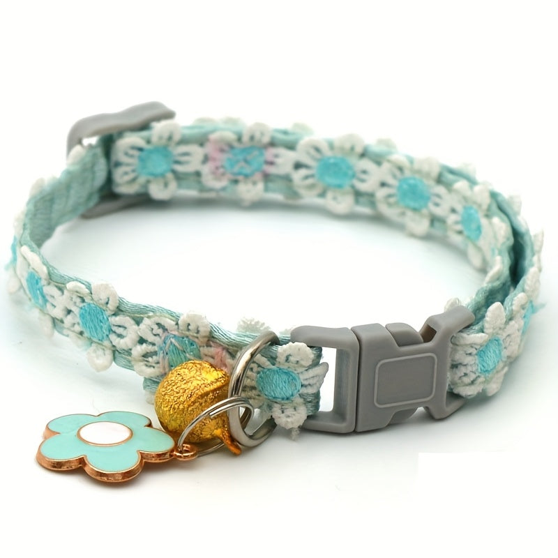 8 Piece Floral Lace Pet Collars with Bells Adjustable Buckles for Small Cats and Dogs