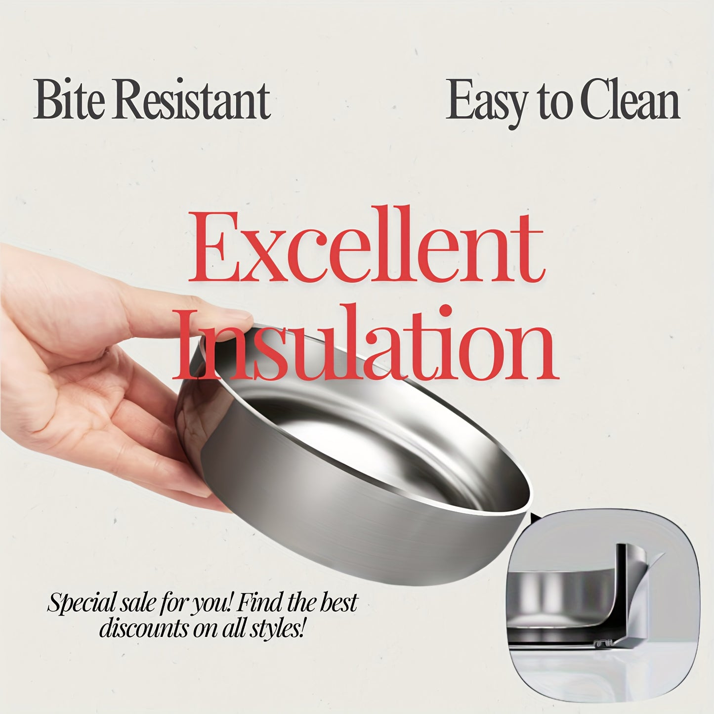 Stainless Steel Double Wall Insulated Dog Bowl with Non-Slip Base for Food and Water
