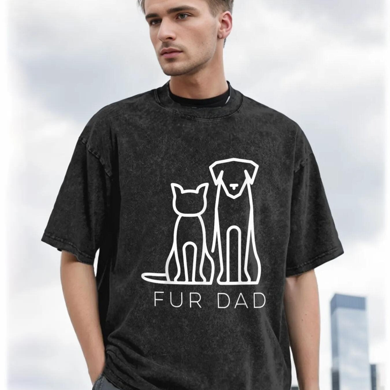 Fur Dad Pet Lover Graphic T-Shirt for Men Funny Casual Tee for Dog and Cat Dads
