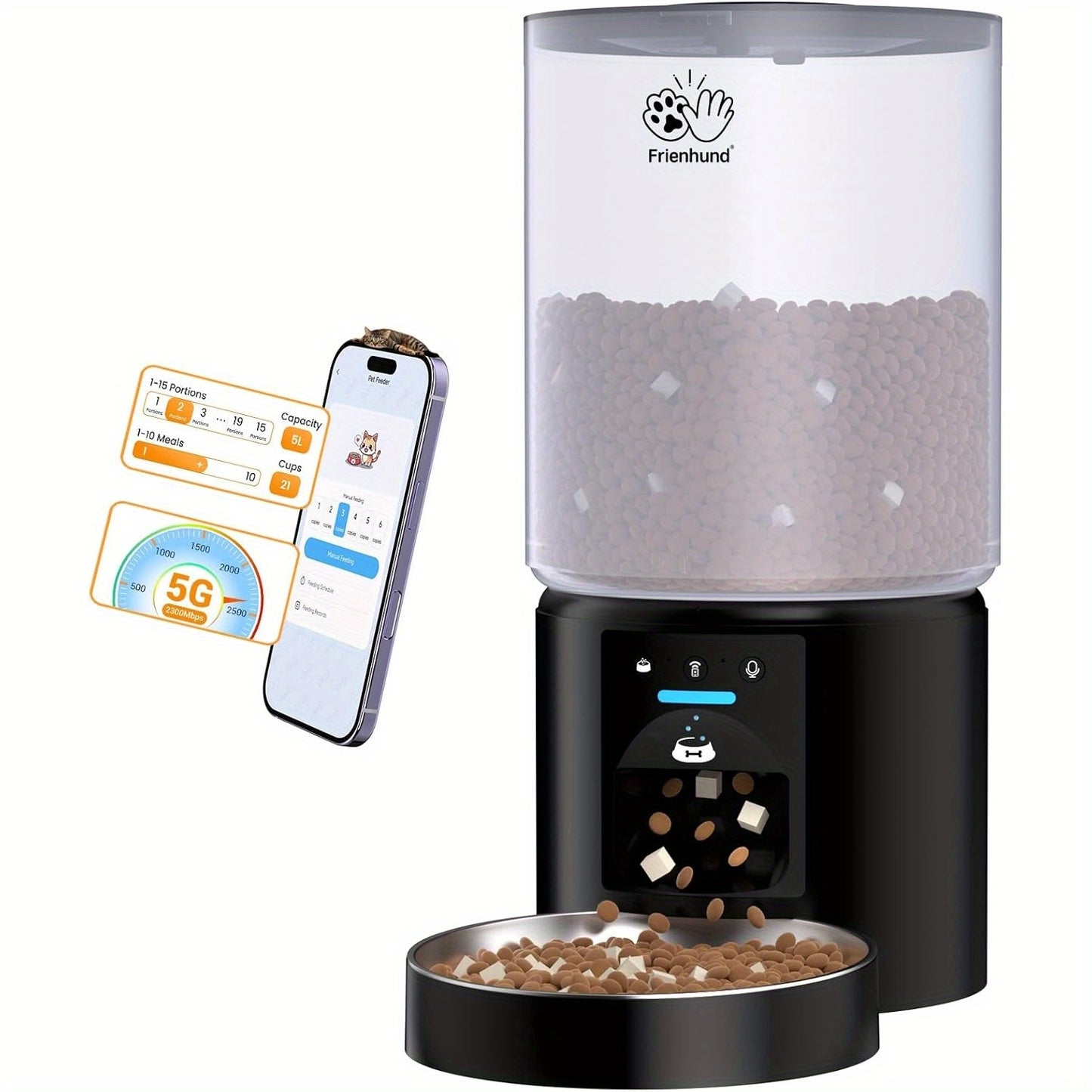 Automatic Cat Feeder 2K HD Camera WiFi Large 1.32 Gal