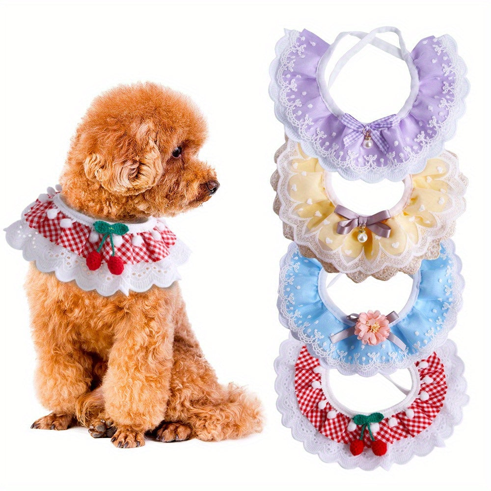 Fairy Wind Pet Lace Drool Towel with Floral and Plaid Patterns for Stylish Dogs and Cats
