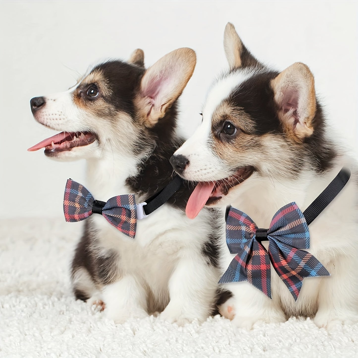 100pcs Plaid Dog Bow Tie Collar Set with Neckties Bow Ties and Collar Flowers for Dogs