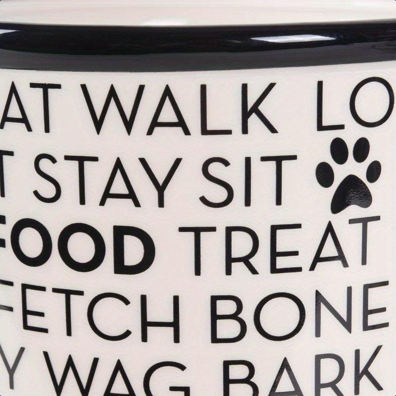 Ceramic Paw Print Pet Food Canister Black White Modern