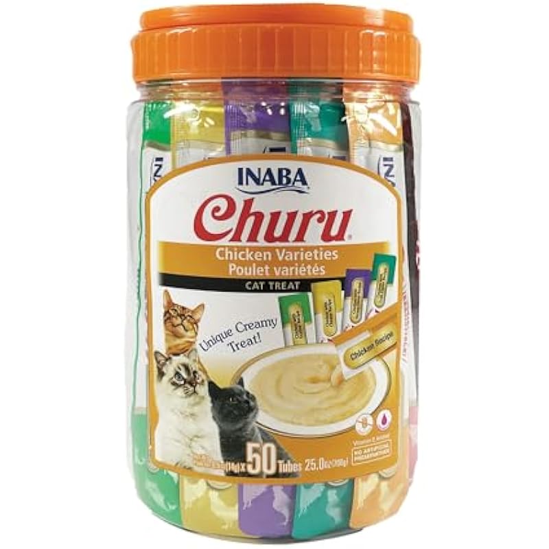 Inaba Churu Cat Treats Grain Free Creamy Lickable Topper Chicken Variety 50 Tubes