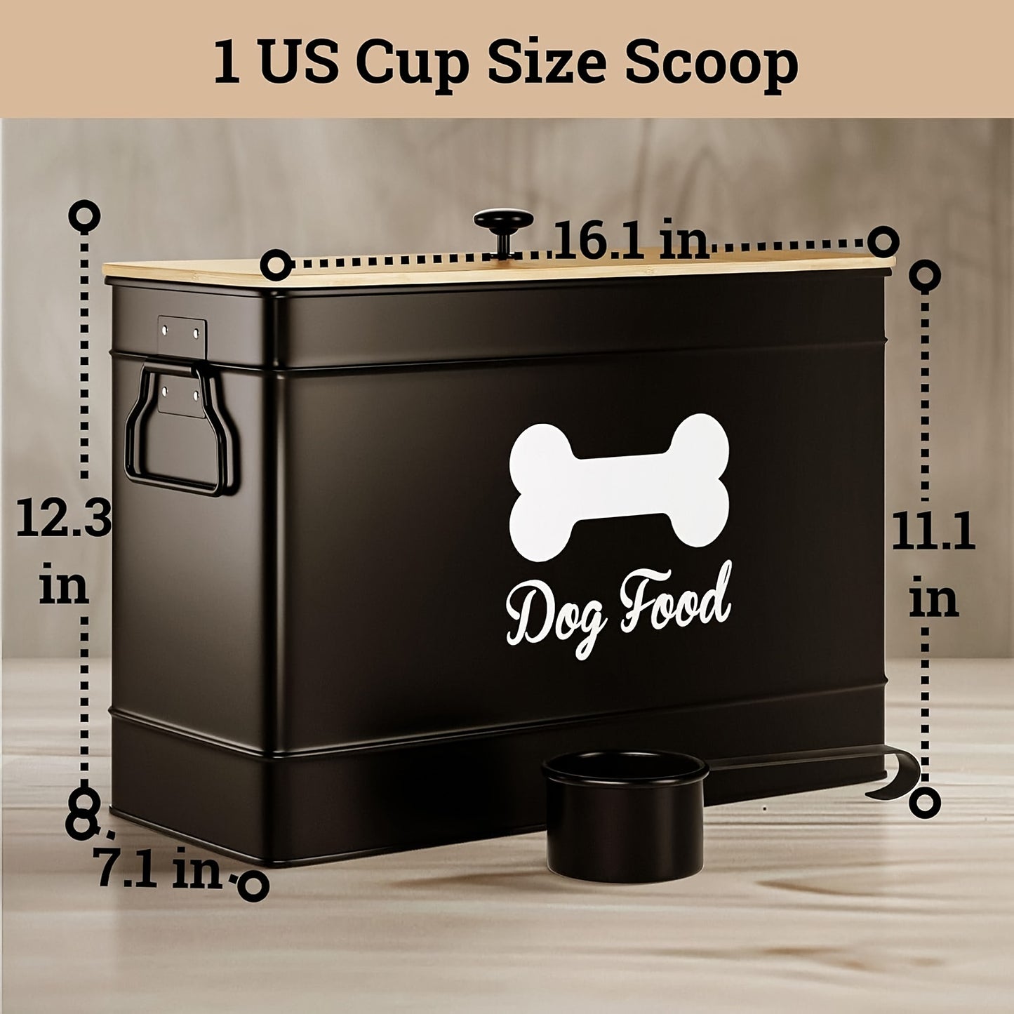 15 Lb Airtight Dog Food Container With Bamboo Lid And Scoop