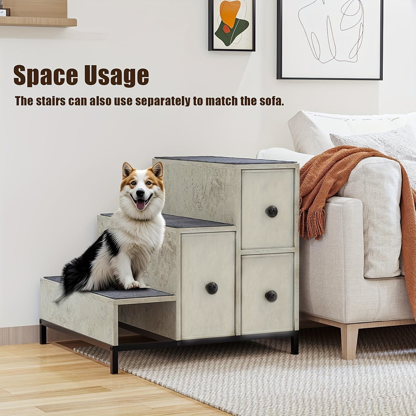 Multi Level Pet Bunk Bed with Stairs and Storage for Small to Medium Dogs