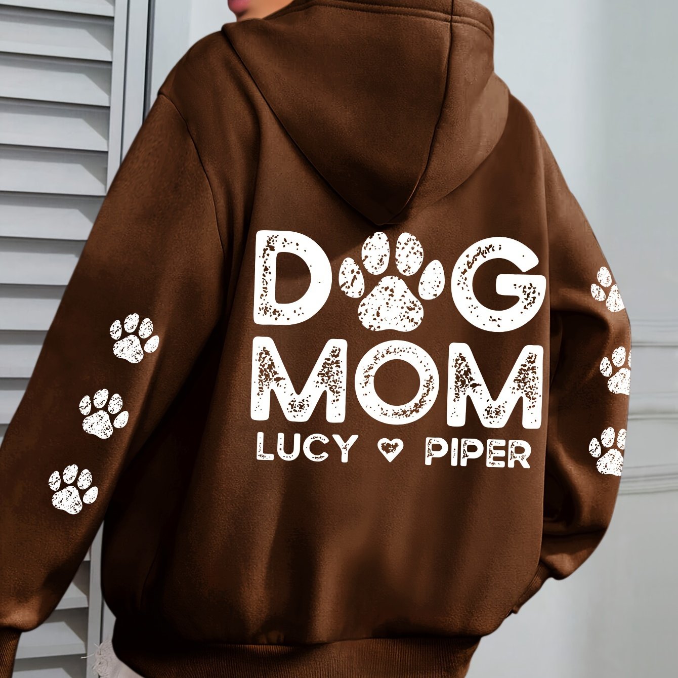 Plus Size Dog Mom Print Hoodie Casual Sweatshirt for Women with Pocket Winter and Fall