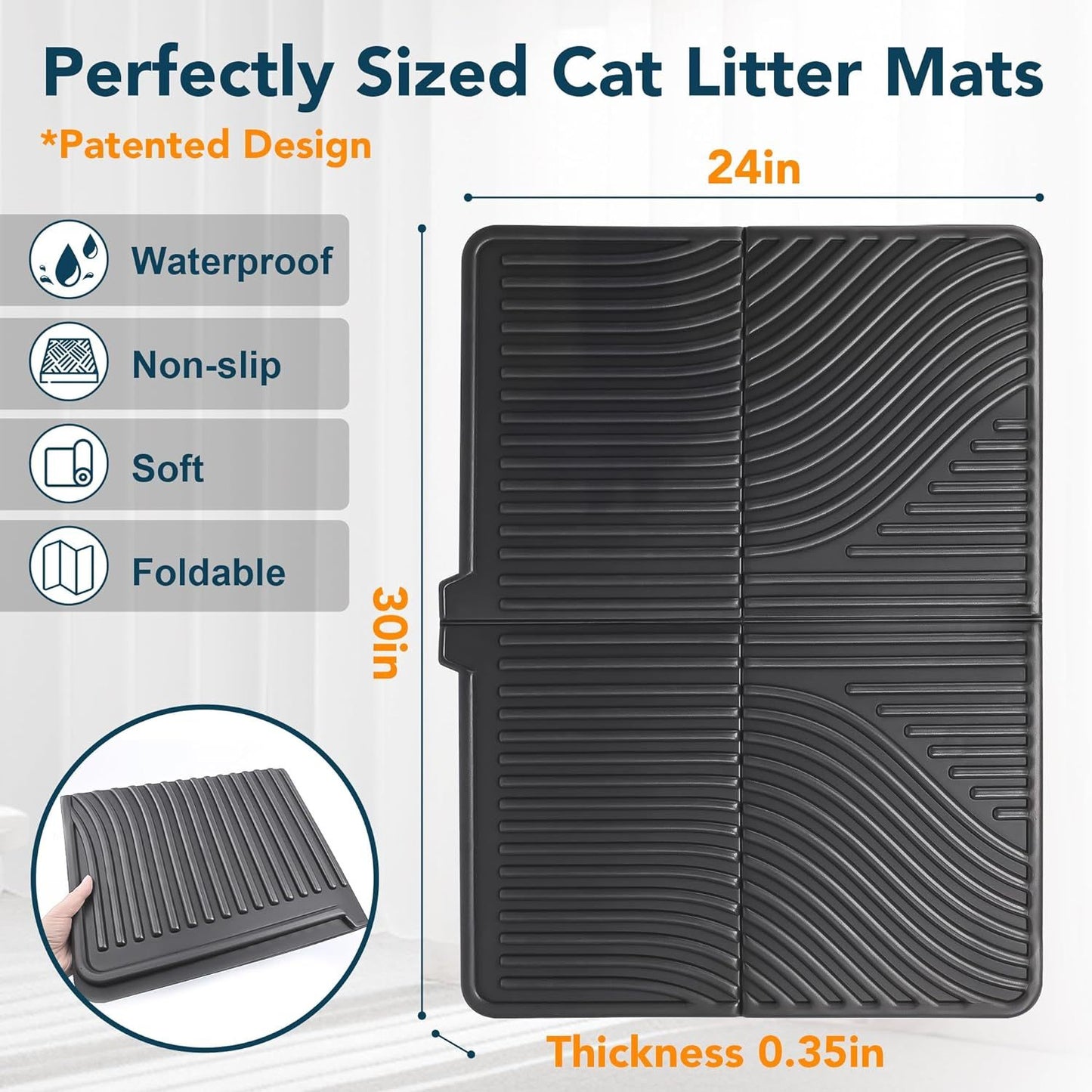 Large Waterproof Cat Litter Mat 31 Inch x 24 Inch Soft EVA Foam Easy Clean Scatter Control Pad