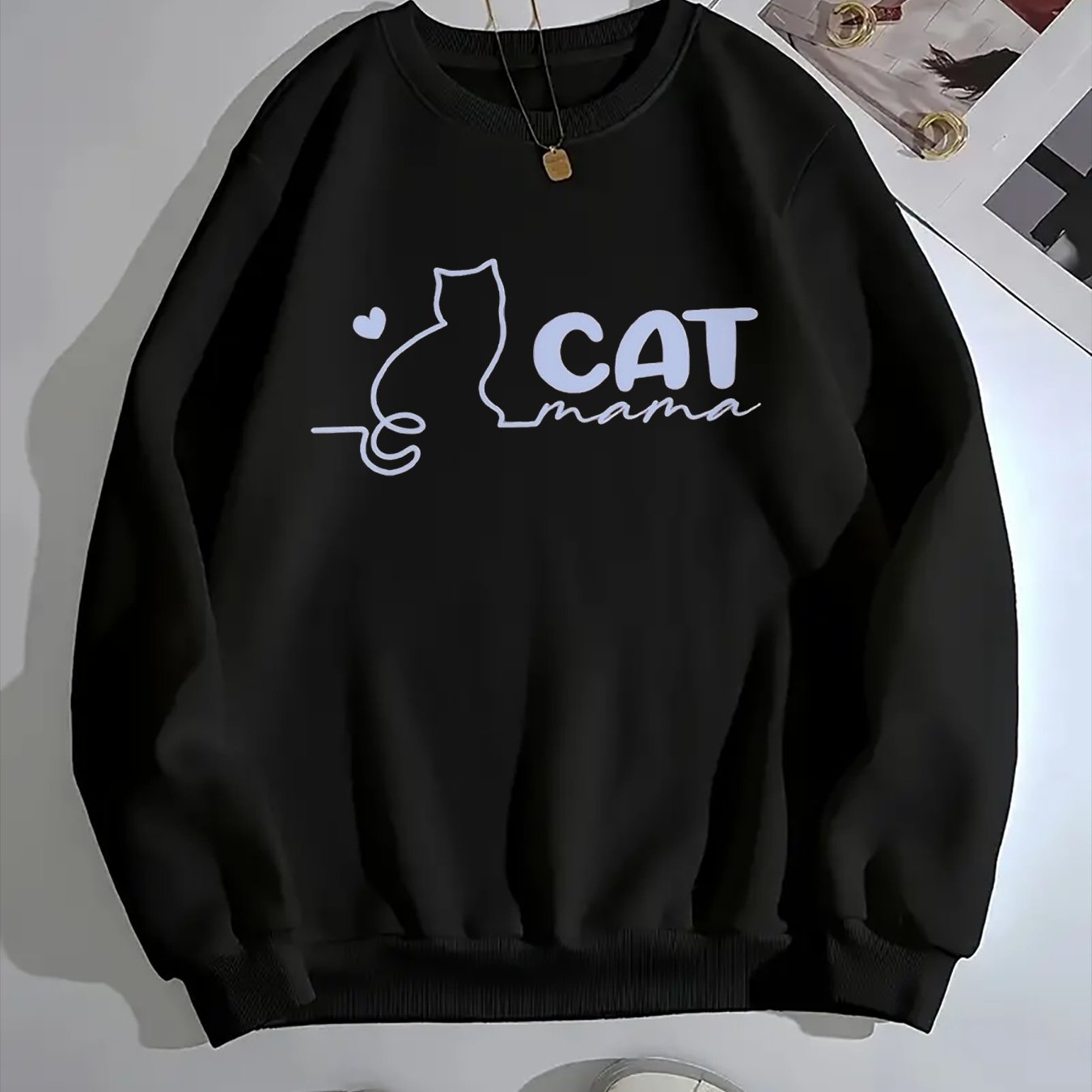Cat Mom Women's Crewneck Casual Sweatshirt Cute Gift for Cat Lovers