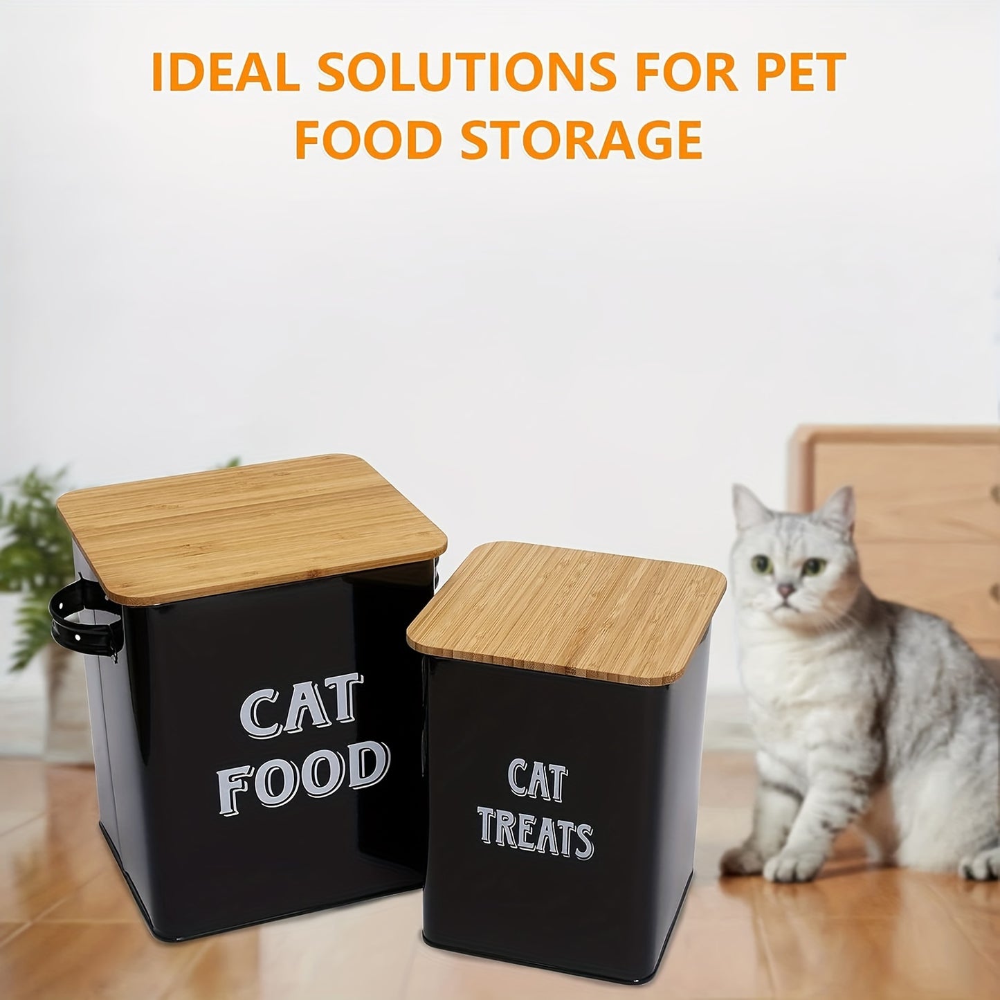 Pet Food Storage Canister Set With Scoop And Wood Lids