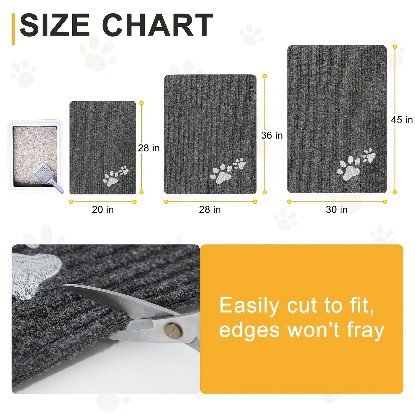 Cat Litter Mat Waterproof Non Slip Trapping Rug Soft Easy Clean for Scatter Control Grey