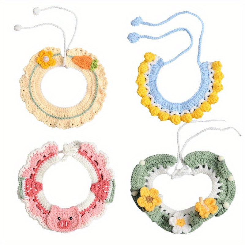 4pcs Handmade Knitted Pet Scarf Set Cute Doll Accessories for Cats and Dogs Christmas Gift