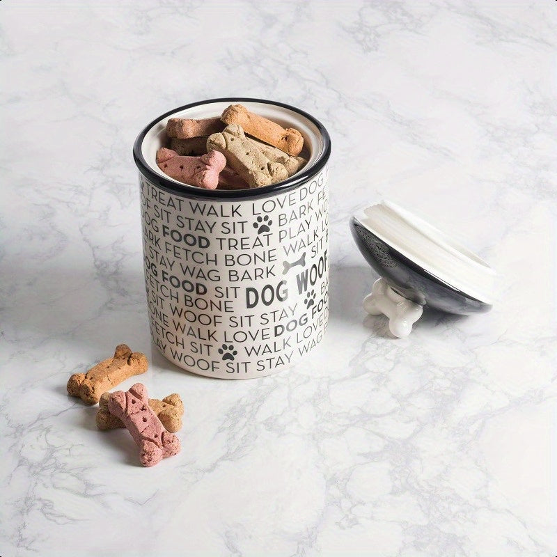 Ceramic Paw Print Pet Food Canister Black White Modern