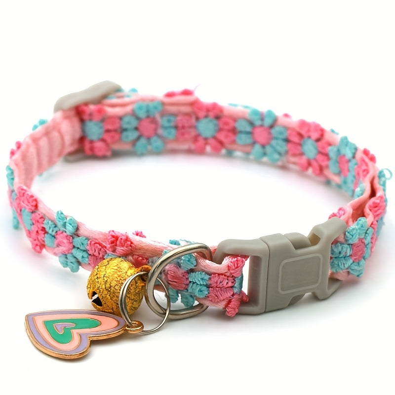 8 Piece Floral Lace Pet Collars with Bells Adjustable Buckles for Small Cats and Dogs