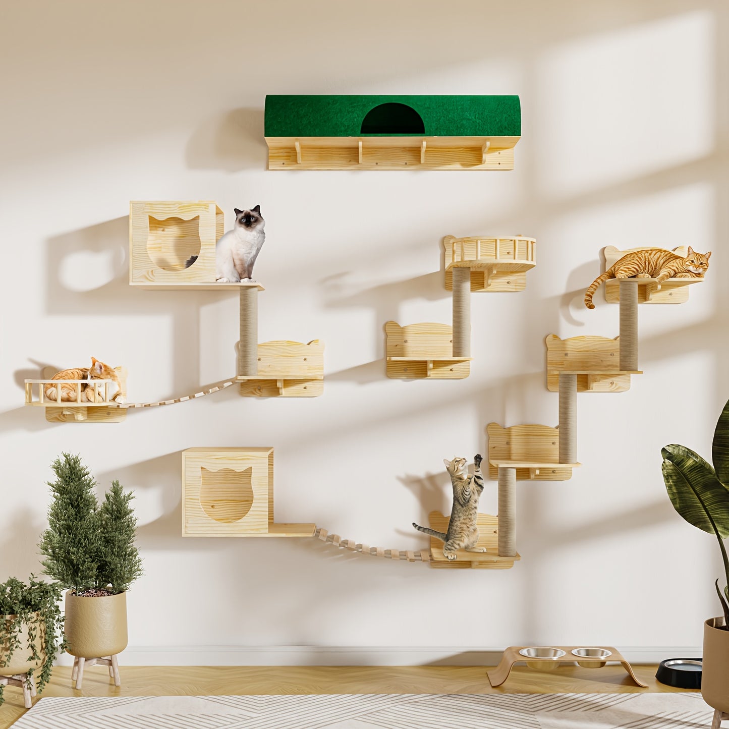 Cat Wall Shelves Indoor Climbing Set 9 16 18pcs Multi Level Cat Climber with House Bed Tunnel