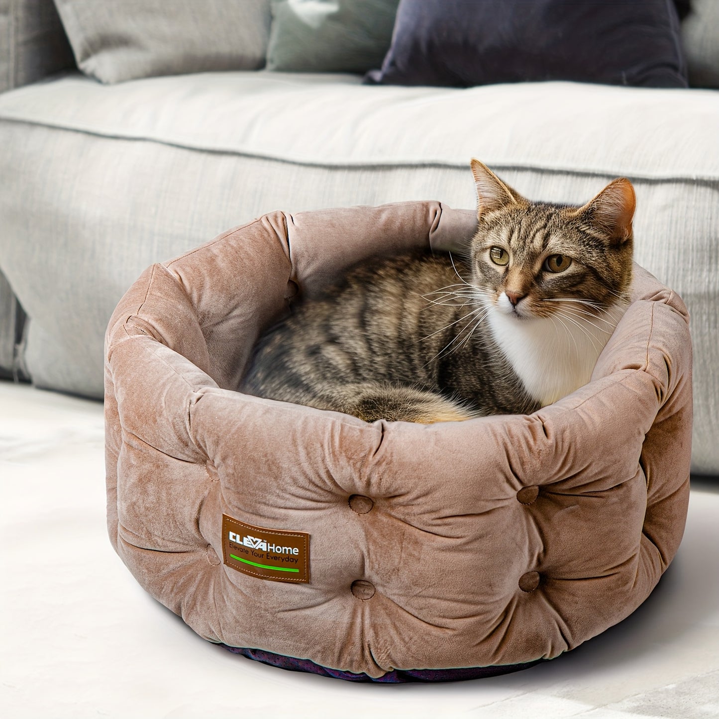ClevaHome Deep Nest Cat Bed for Small Pets Luxurious Velvet Round Cat Bed with Non-Slip Bottom
