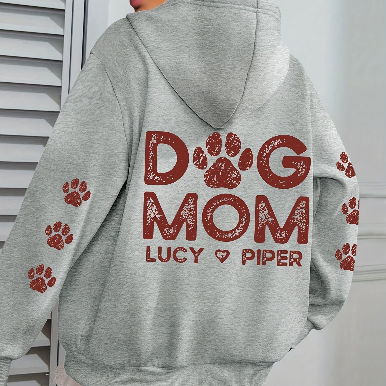 Plus Size Dog Mom Print Hoodie Casual Sweatshirt for Women with Pocket Winter and Fall
