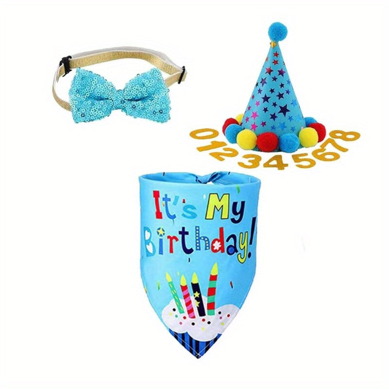 21 Piece Pet Birthday Party Set with Hats Banners Triangle Scarves and Decorations
