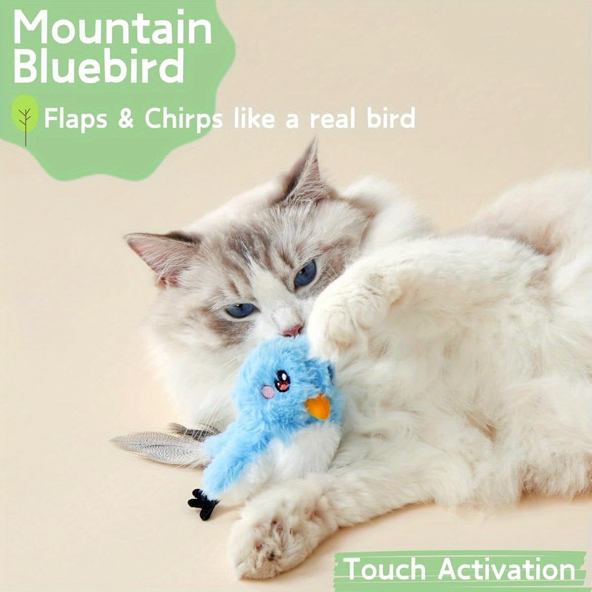 Rechargeable Touch Activated Flapping Bird Cat Toy for Feline Stimulation and Playful Fun