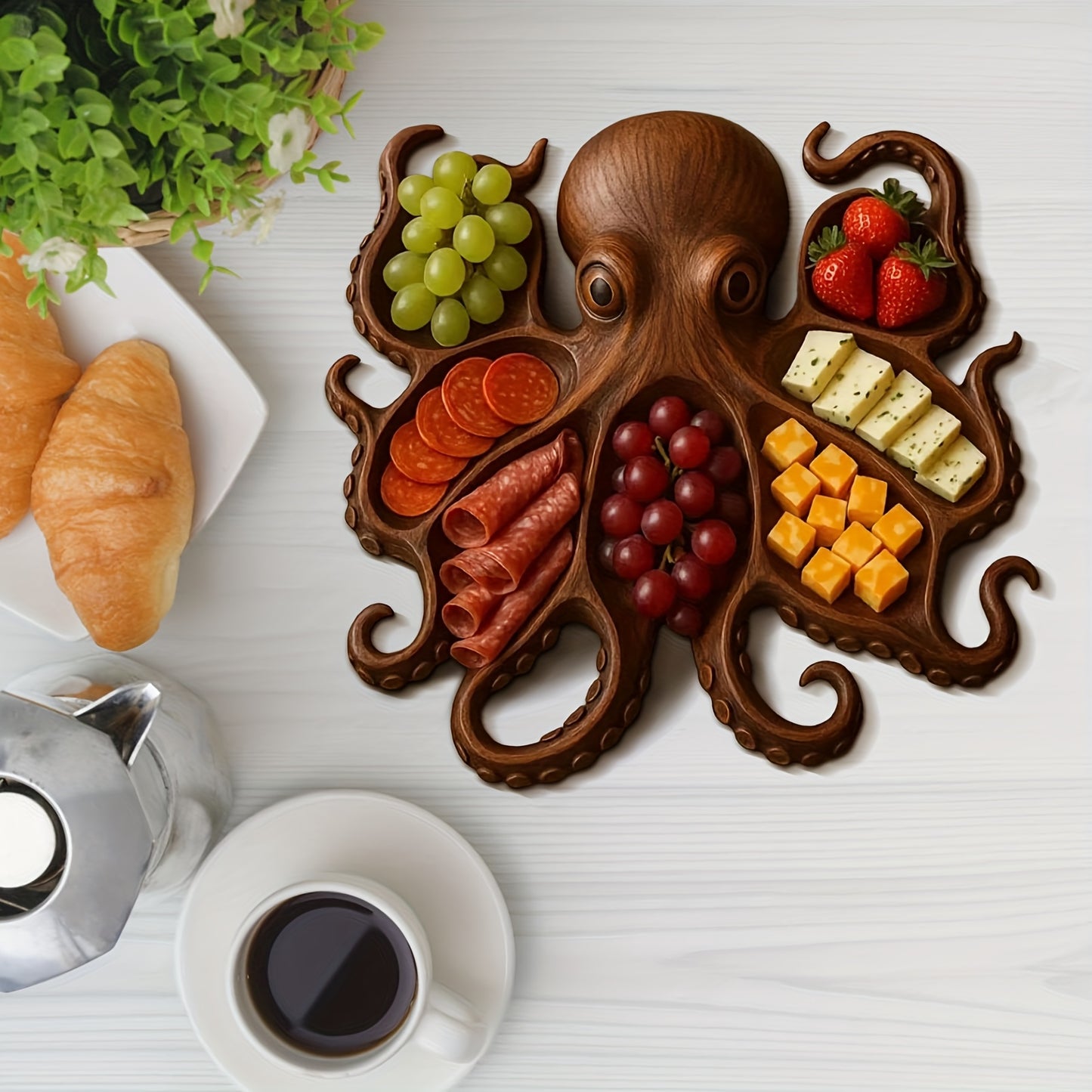 Handmade Octopus Turtle Cat Shaped Charcuterie Board Artificial Wood Serving Tray for Parties