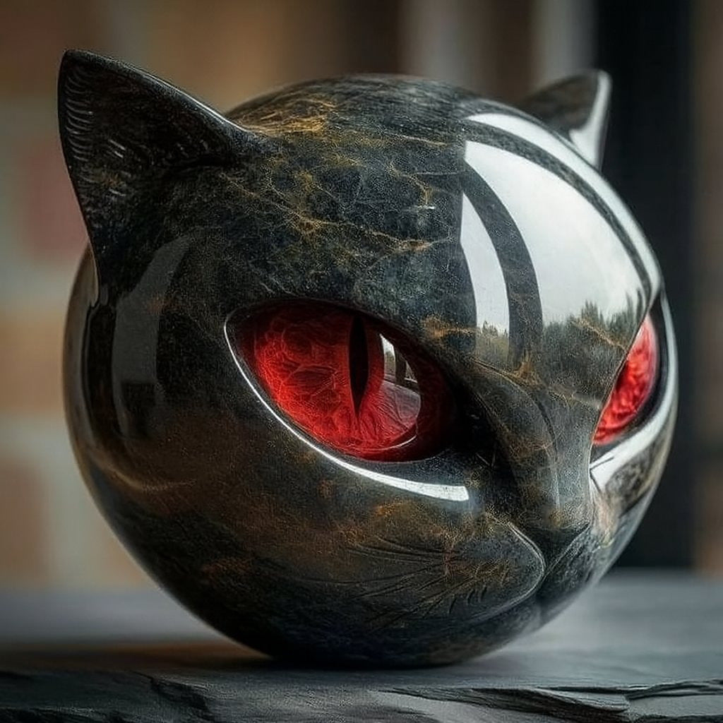Handmade Black Cat Sculpture with Marble Eyes Gothic Home Decor Resin Figurine Gift